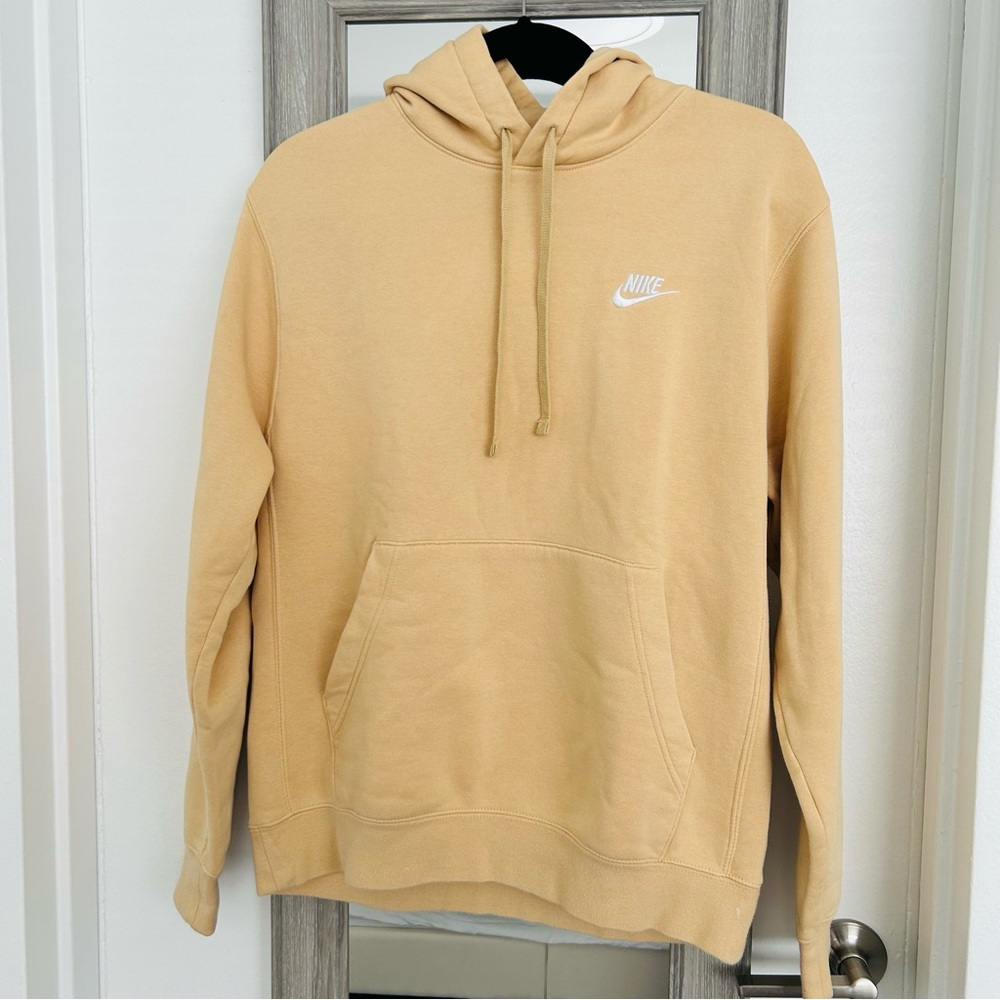 Nike Men's Yellow Beige Khaki Hoodie Size Small Fleece Pullover Sportswear Warm
